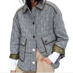 Zara Denim Plaid Jacket Coat Size L